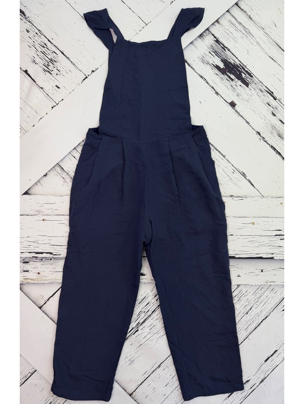 Dee Elly Navy Ruffle Strap Cotton Pleaded Indie Jumpsuit / Overalls Womens Small